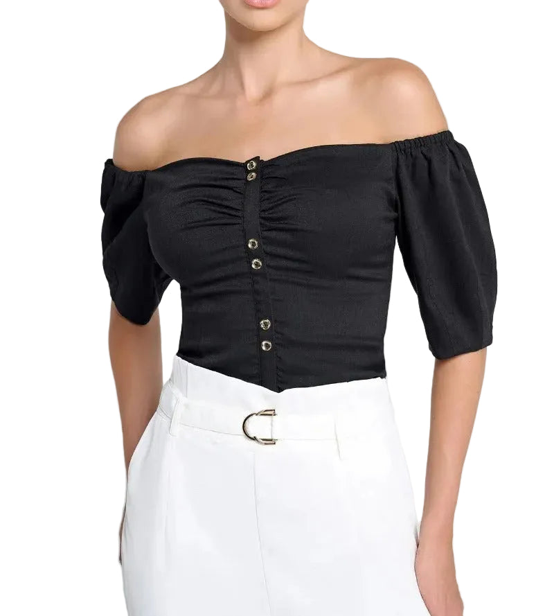 Black off-shoulder button top