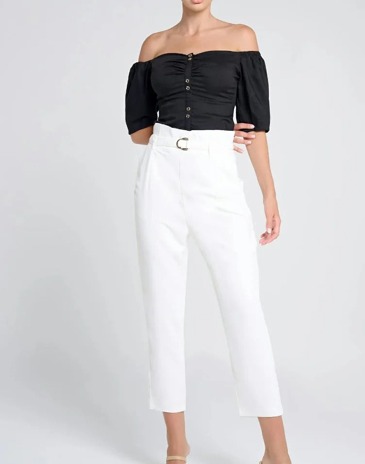 Black off-shoulder button top