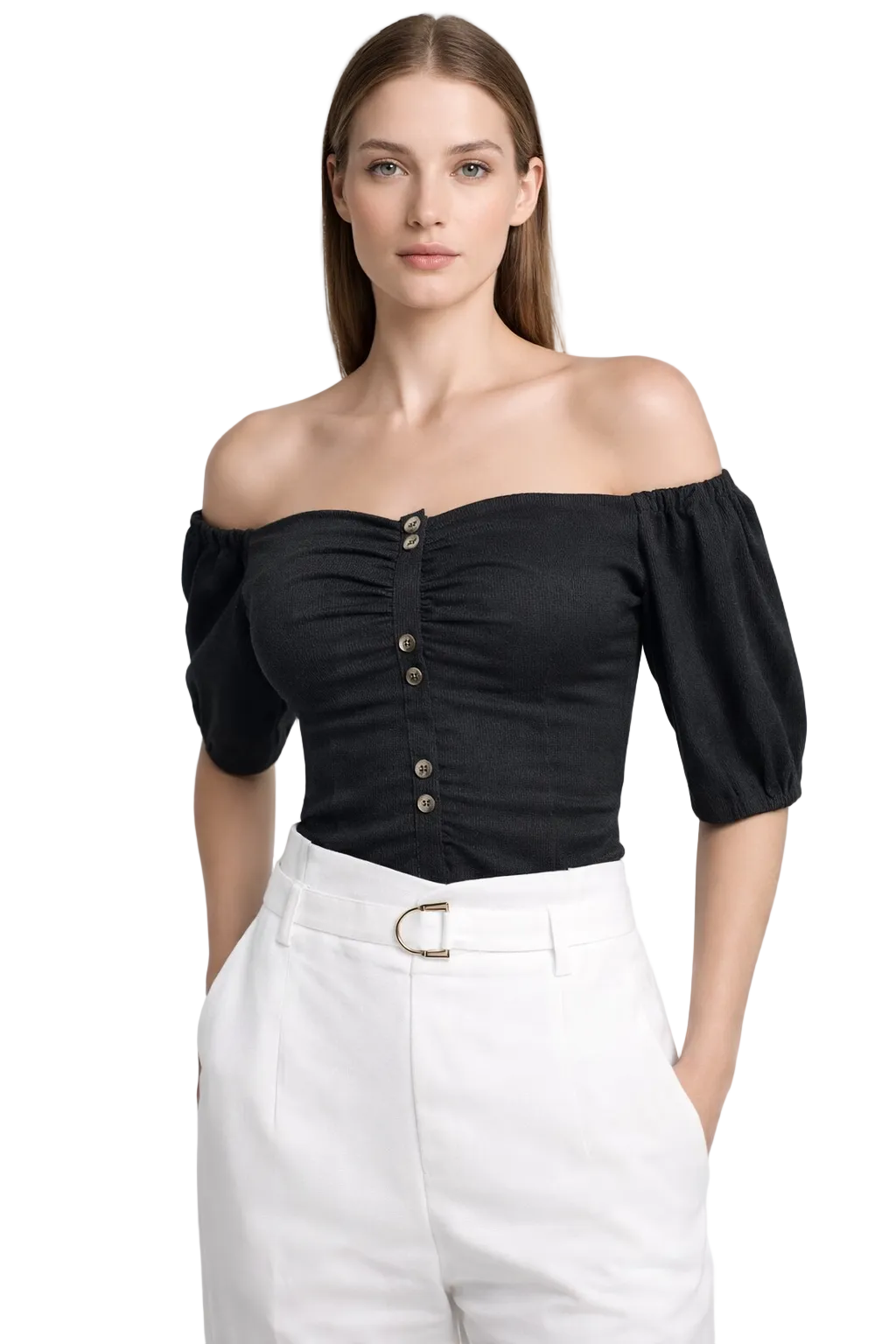 Black off-shoulder button top