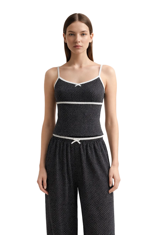 Black polka dot camisole and trousers set