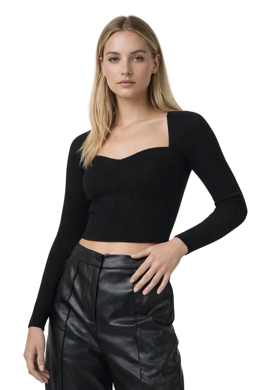 Black ribbed crop top with square neckline