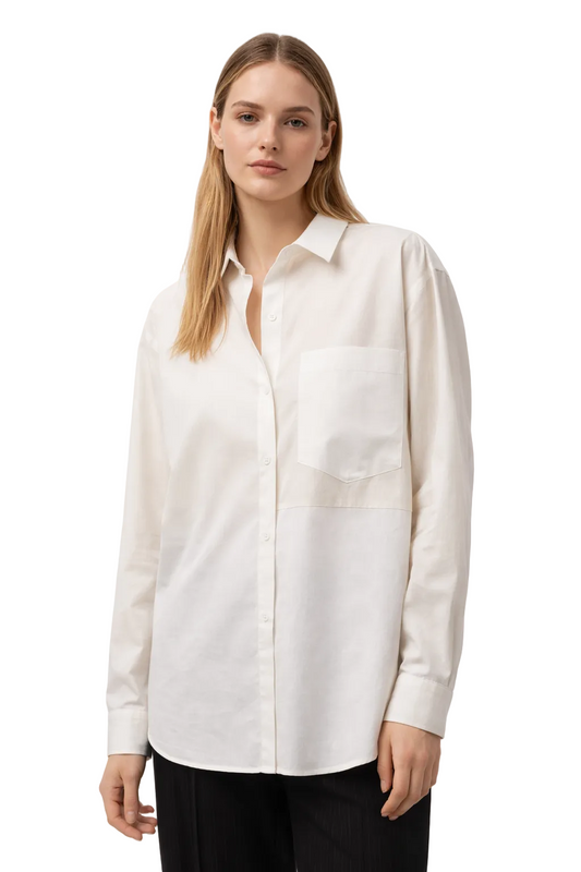 Oversized cream button-front blouse