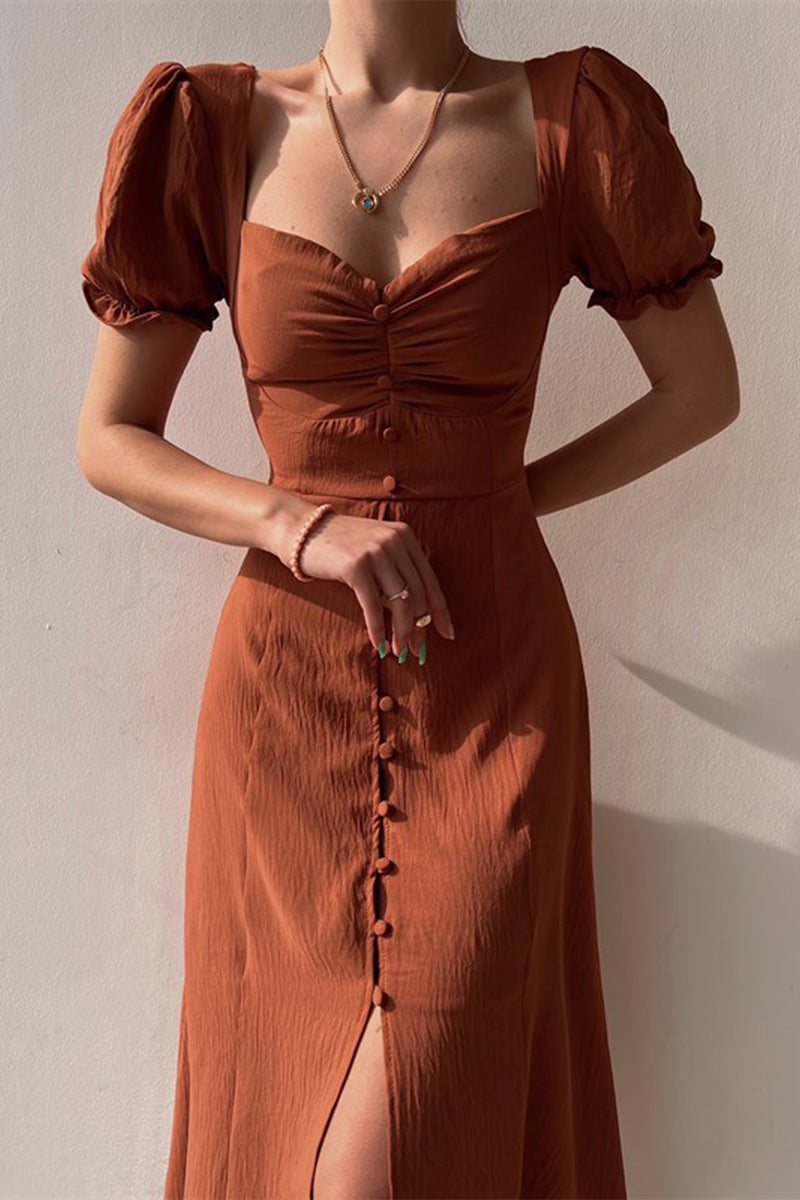 Women's A-Line Dress with V-Neck and Slit