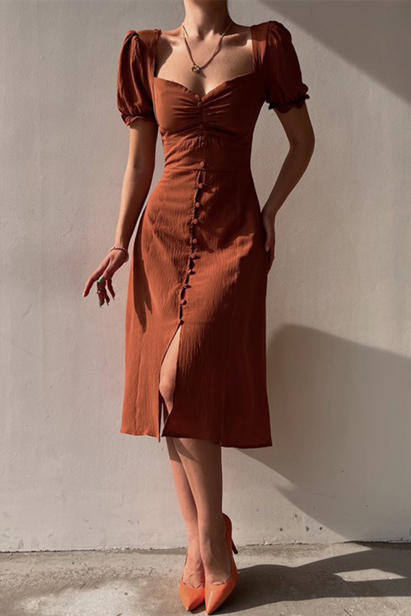Women's A-Line Dress with V-Neck and Slit