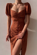 Women's A-Line Dress with V-Neck and Slit