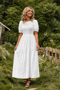 Women's A-Line Maxi Dress with Puff Sleeves