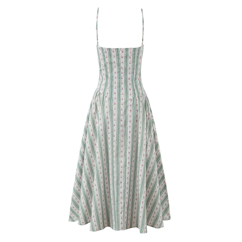Women's A-Line Midi Dress with Spaghetti Straps