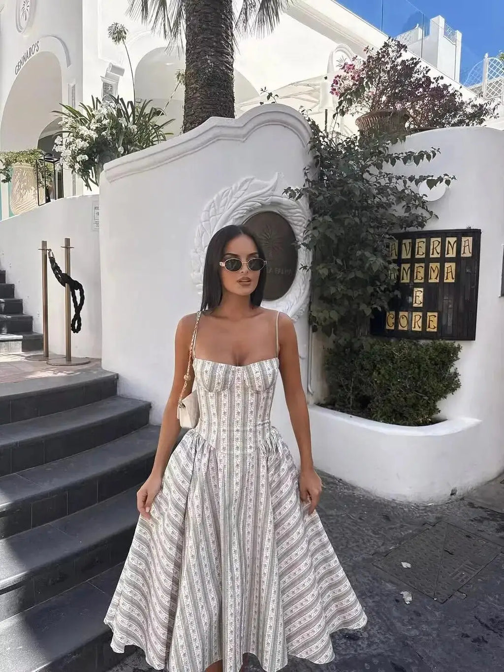 Women's A-line Summer Midi Dress with Spaghetti Straps