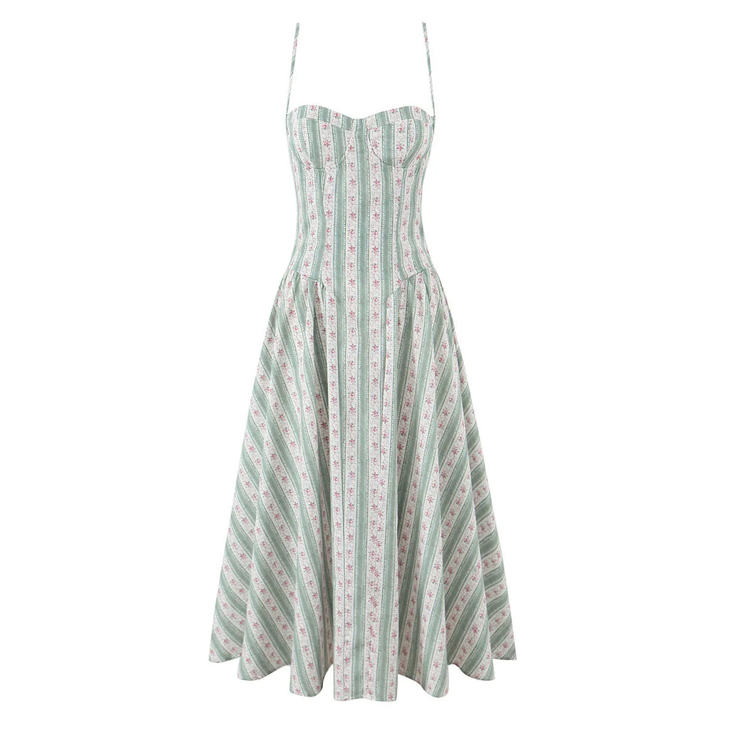 Women's A-line Summer Midi Dress with Spaghetti Straps