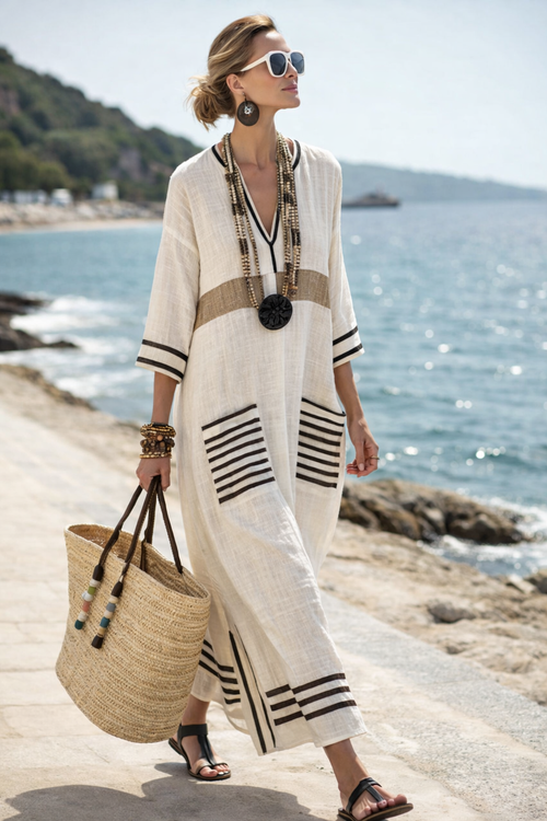 Women's Airy Beach Summer Dress with V-Neck
