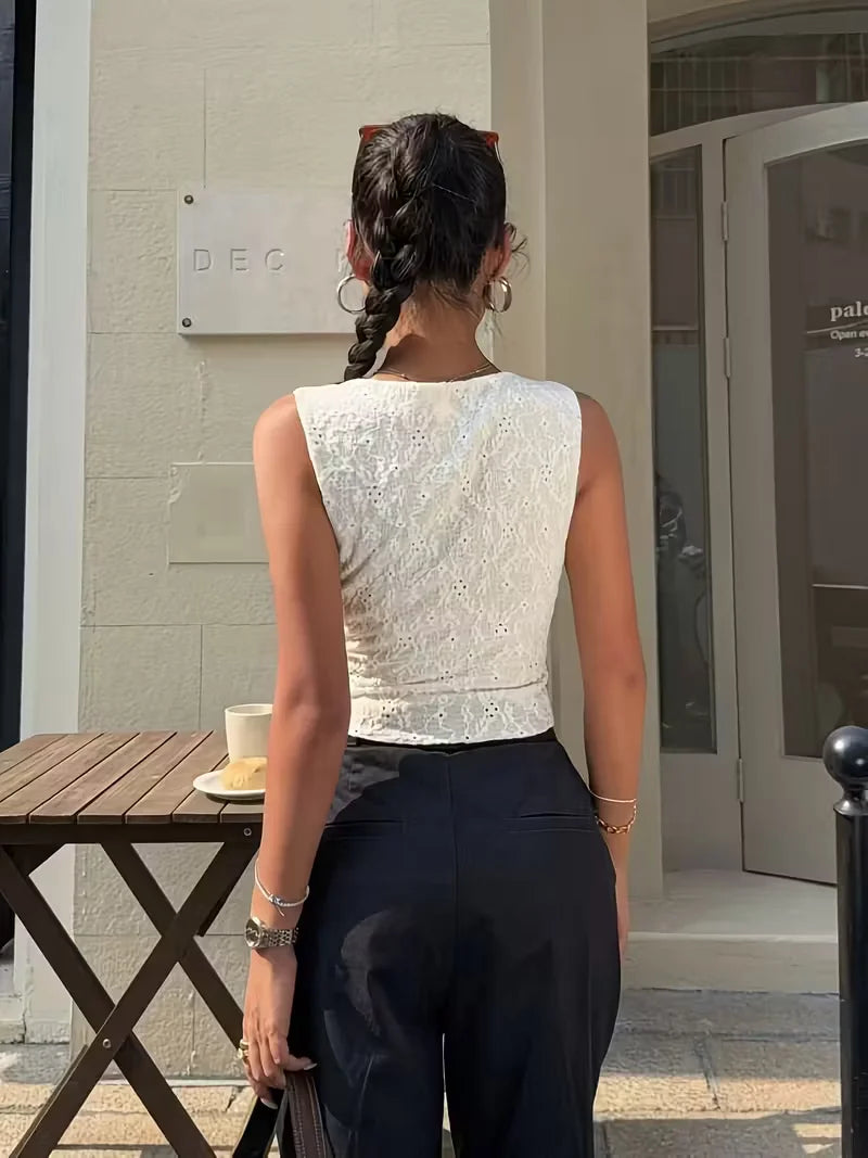 Women's Asymmetrical Hem Lace Tank Top