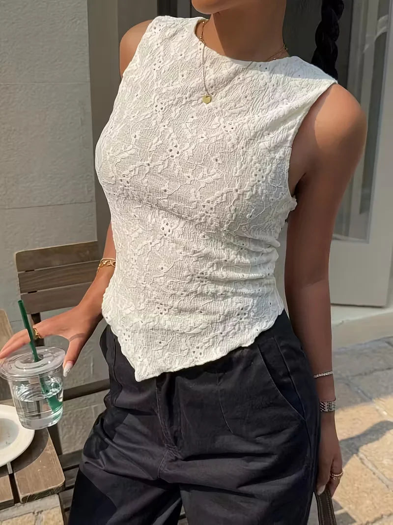 Women's Asymmetrical Hem Lace Tank Top