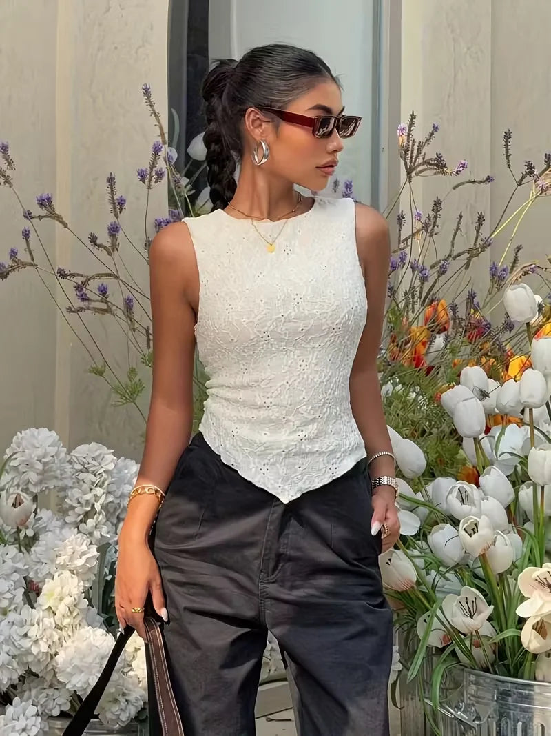 Women's Asymmetrical Hem Lace Tank Top