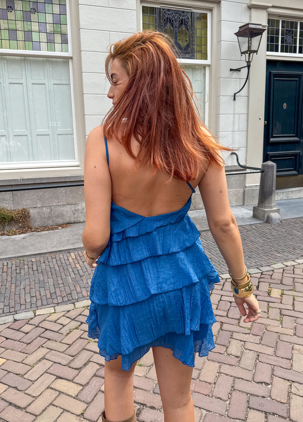 Women's Asymmetrical Mini Dress with Ruffles for Summer