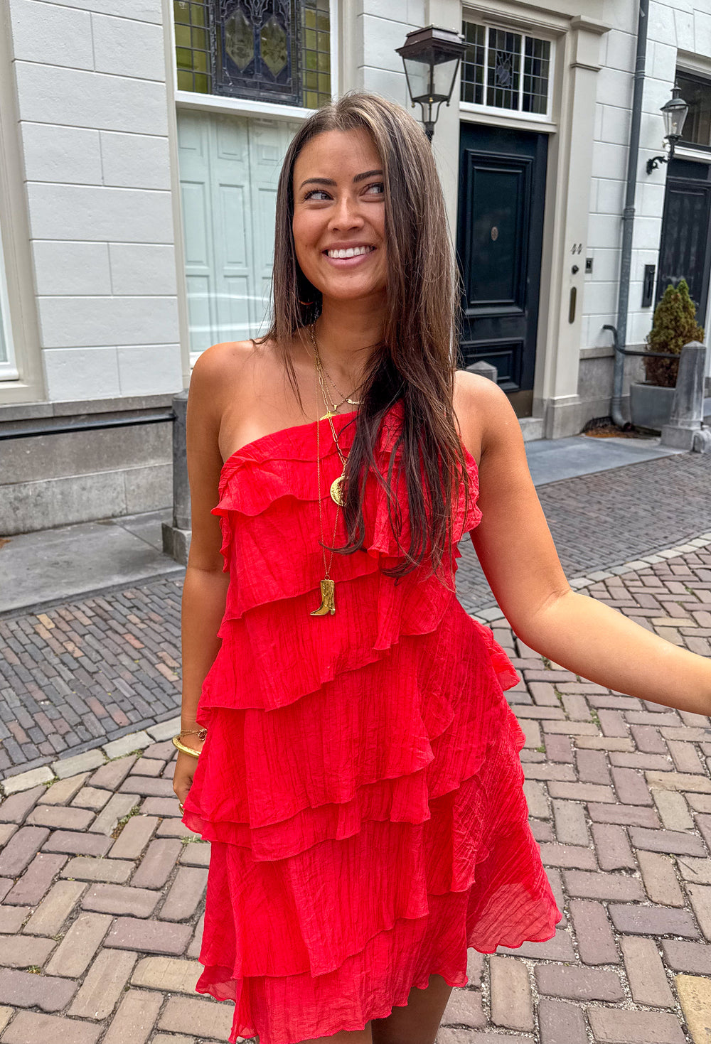 Women's Asymmetrical Mini Dress with Ruffles for Summer