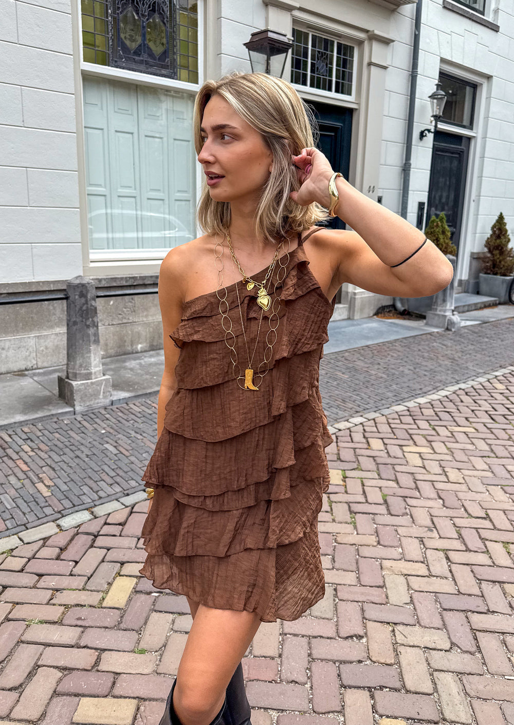 Women's Asymmetrical Mini Dress with Ruffles for Summer