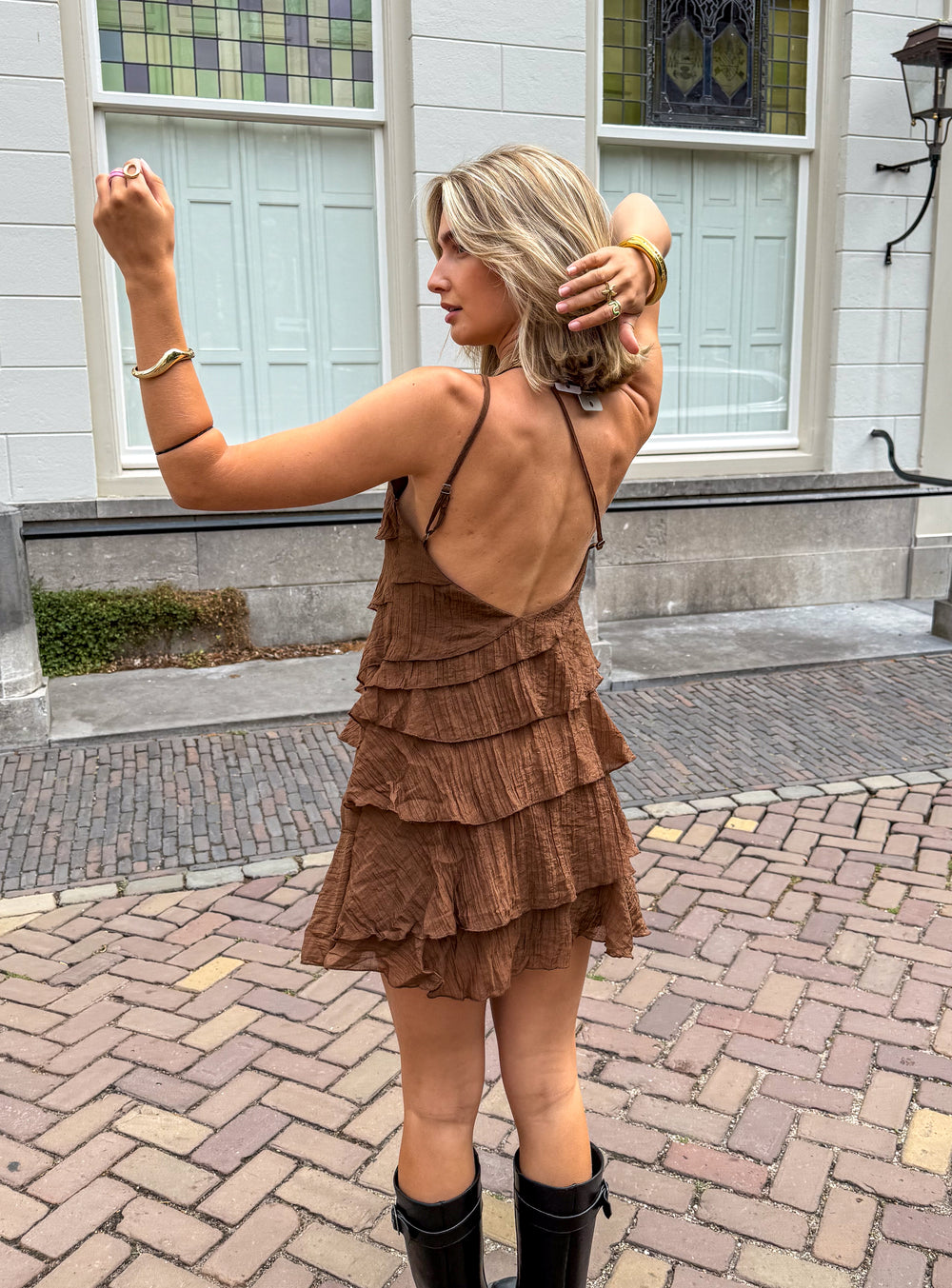 Women's Asymmetrical Mini Dress with Ruffles for Summer
