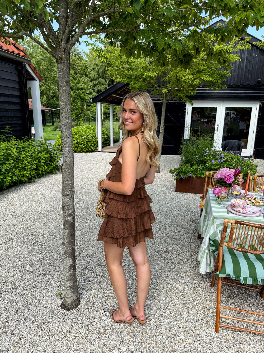 Women's Asymmetrical Mini Dress with Ruffles for Summer