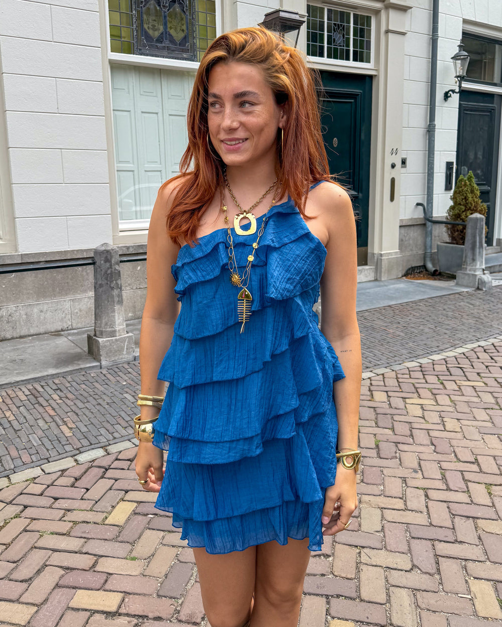 Women's Asymmetrical Mini Dress with Ruffles for Summer
