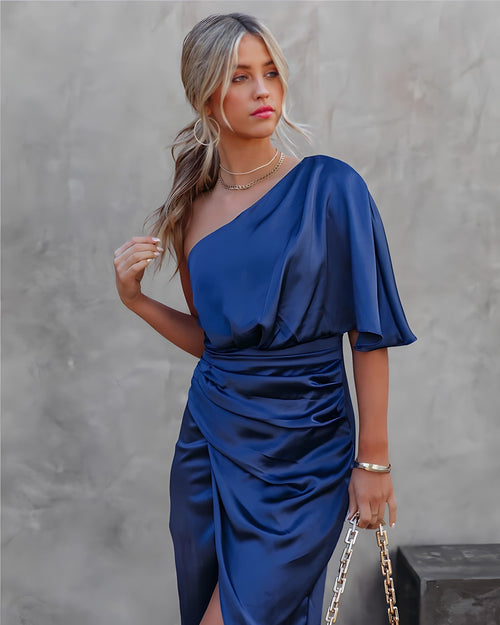 Women's Asymmetrical Sleeve Midi Dress for Formal Events