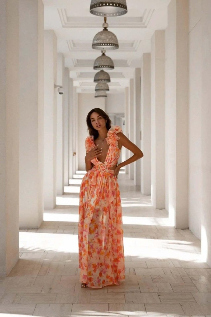 Women's Backless Floral Maxi Dress for Summer