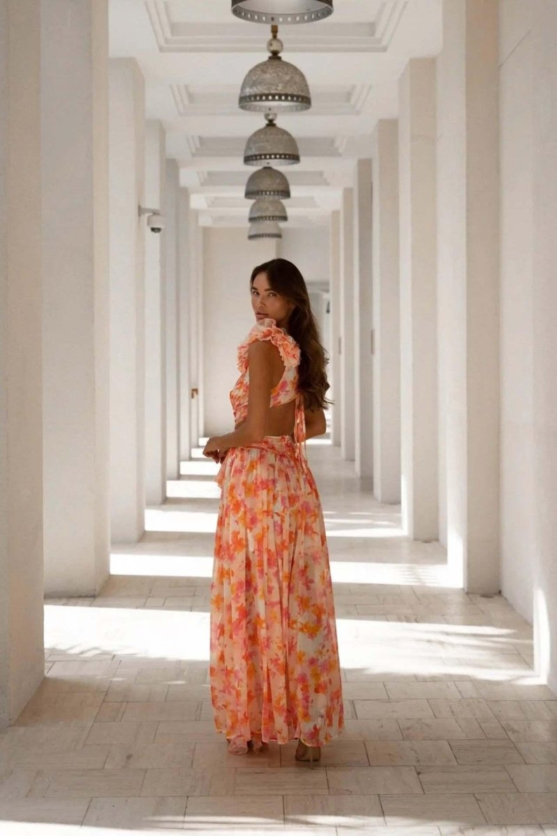 Women's Backless Floral Maxi Dress for Summer