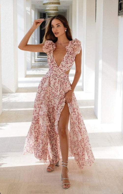 Women's Backless Floral Maxi Dress for Summer
