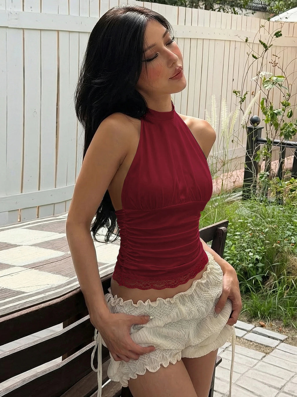 Women's Backless Lace Up Crop Tank Top