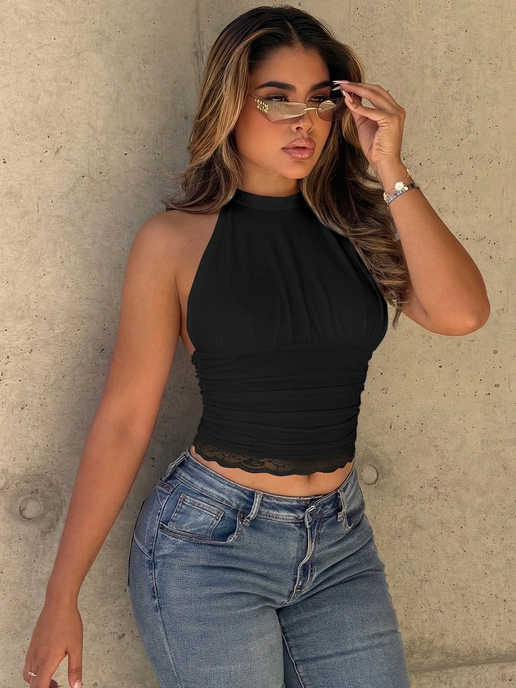 Women's Backless Lace Up Crop Tank Top