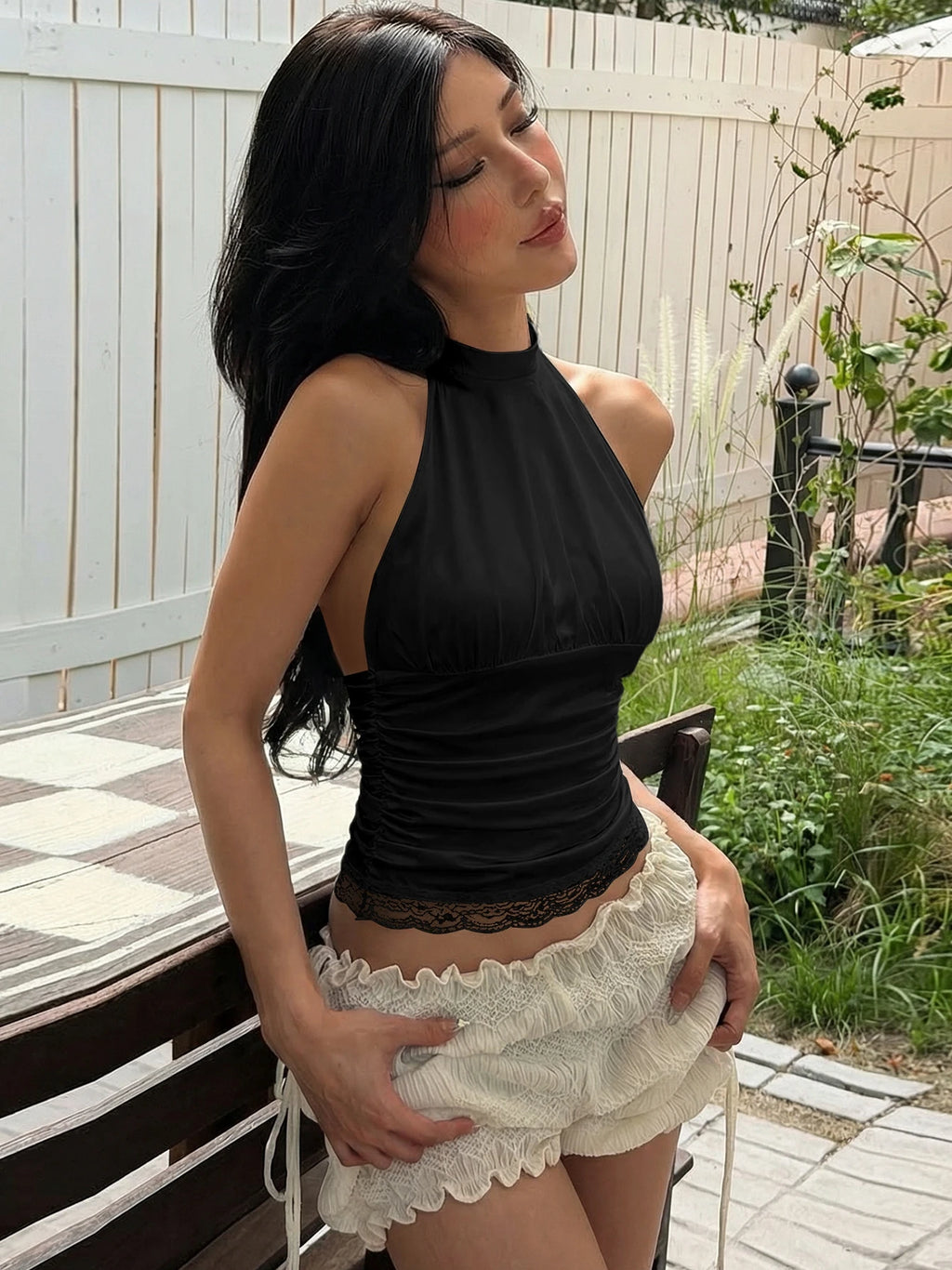 Women's Backless Lace Up Crop Tank Top