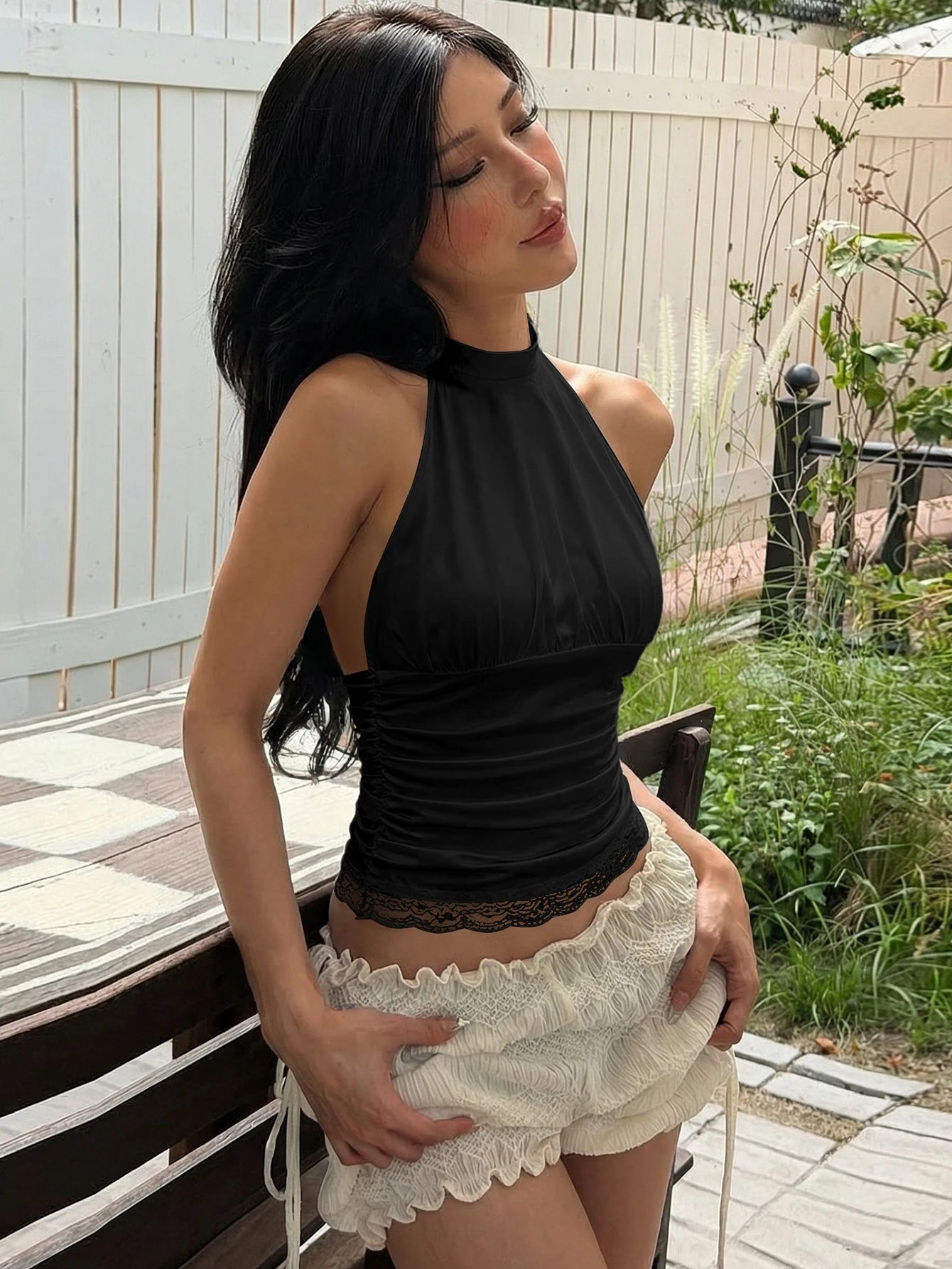 Women's Backless Lace Up Crop Tank Top
