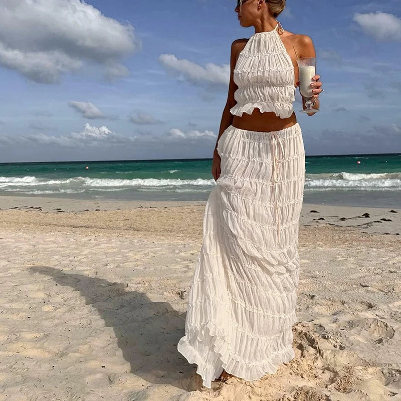 Women's Boho Backless Maxi Dress Set for Summer Parties