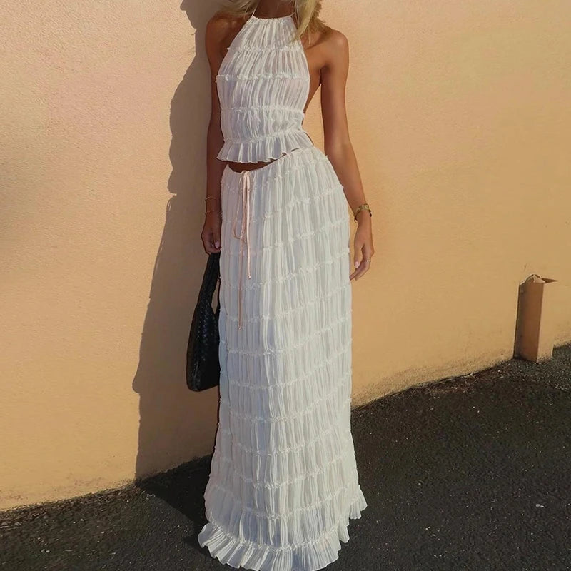 Women's Boho Backless Maxi Dress Set for Summer Parties