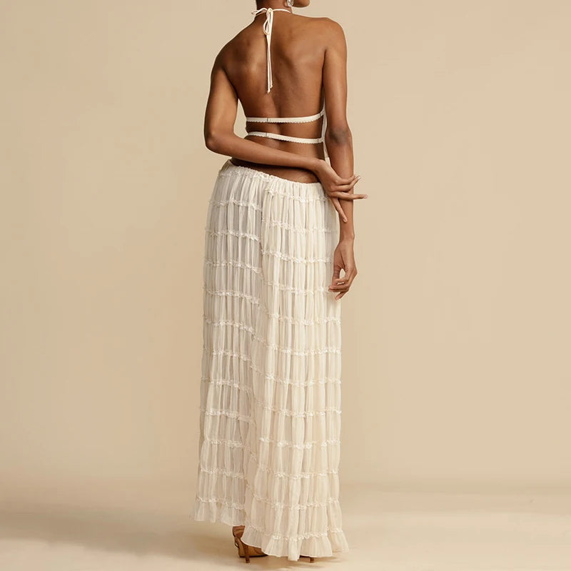 Women's Boho Backless Maxi Dress Set for Summer Parties