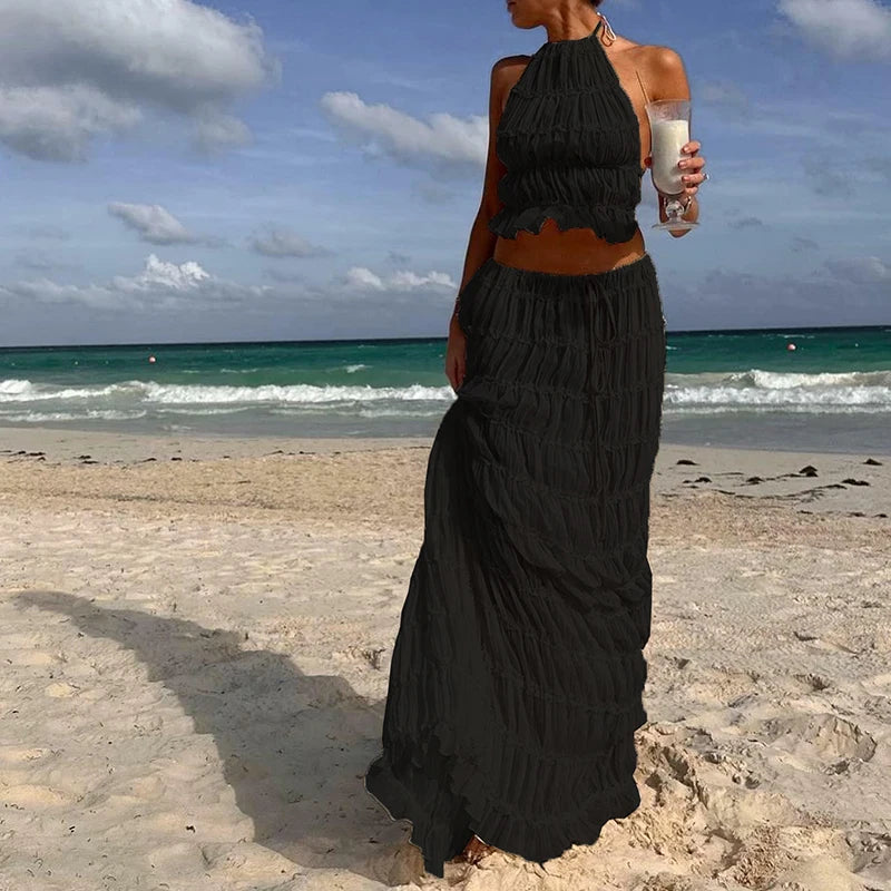 Women's Boho Backless Maxi Dress Set for Summer Parties