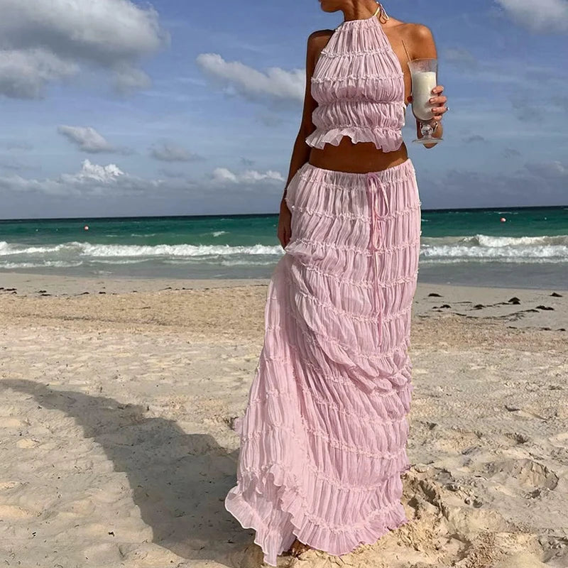 Women's Boho Backless Maxi Dress Set for Summer Parties