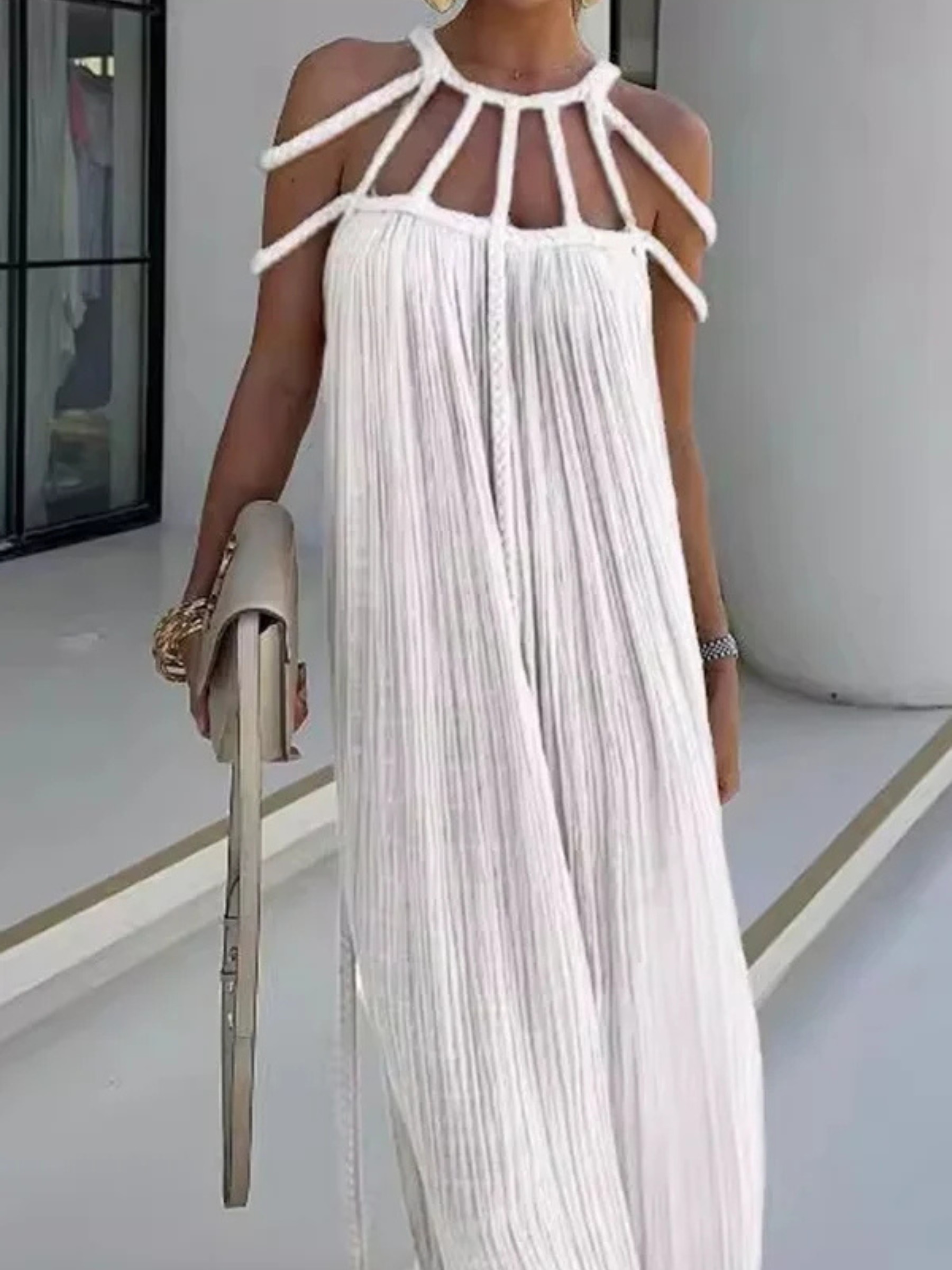 Women's Boho Maxi Dress with Braided Straps