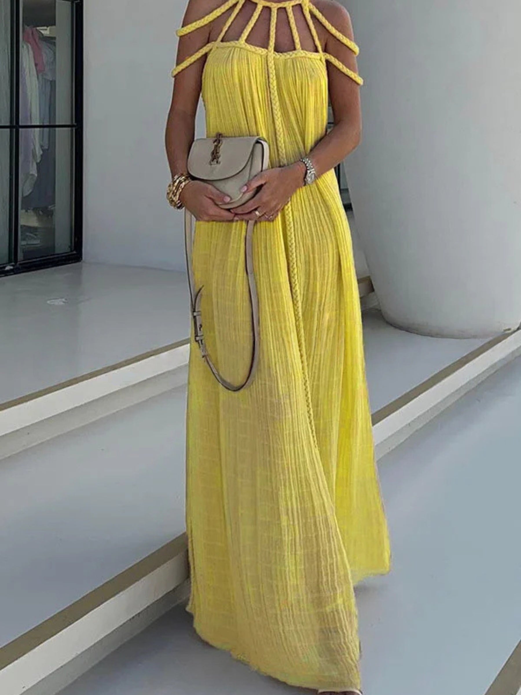 Women's Boho Maxi Dress with Braided Straps
