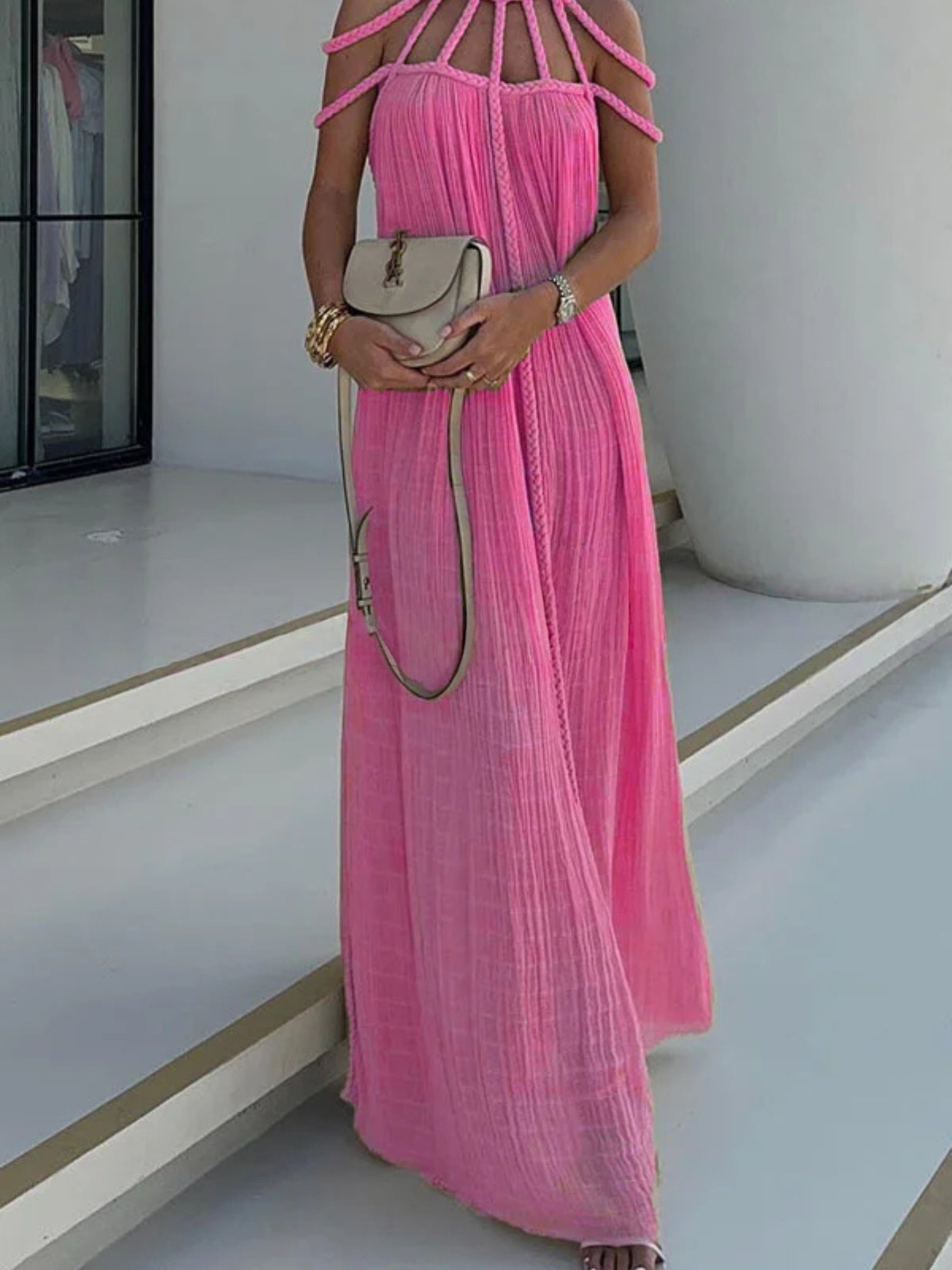Women's Boho Maxi Dress with Braided Straps