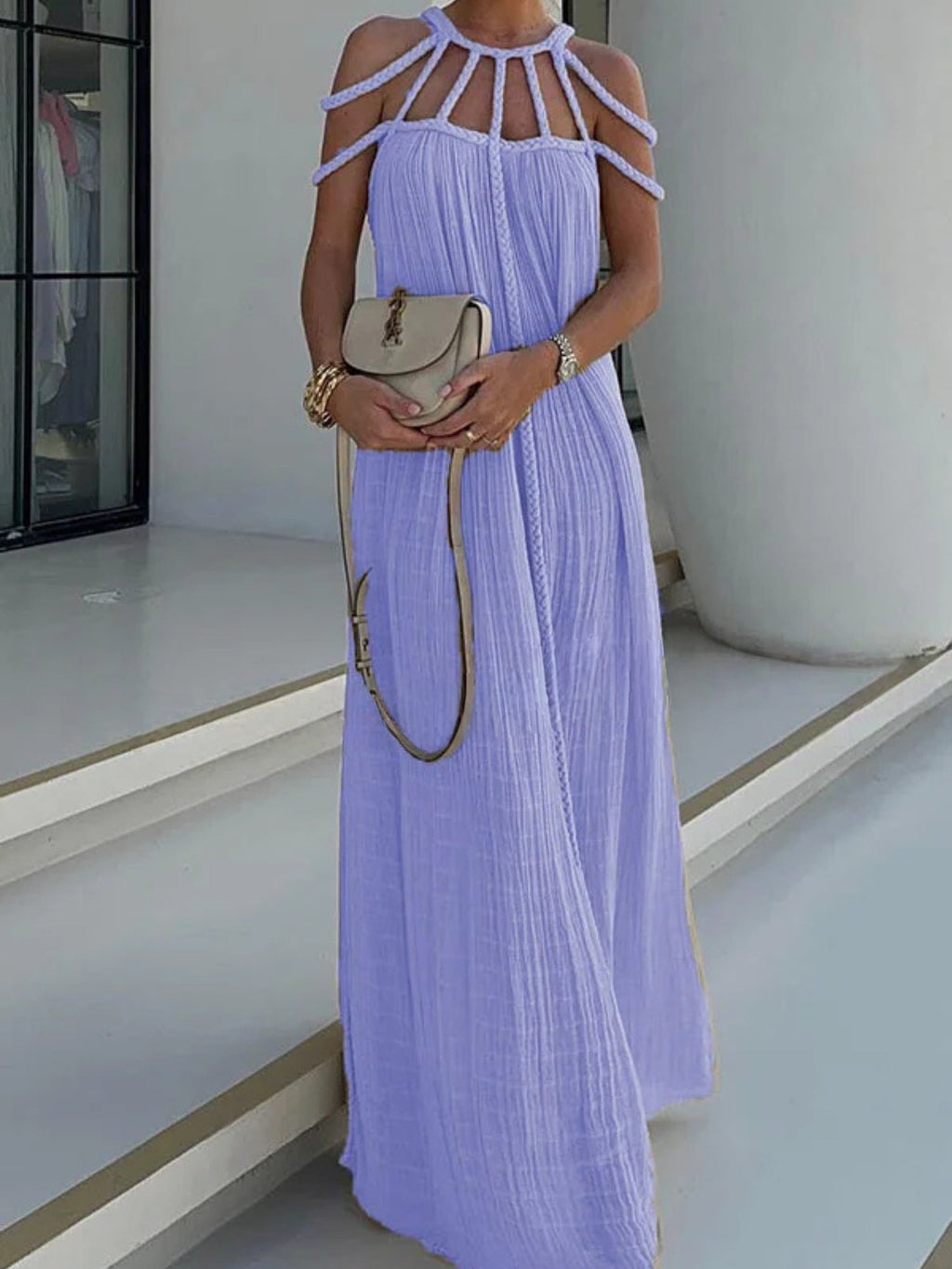 Women's Boho Maxi Dress with Braided Straps