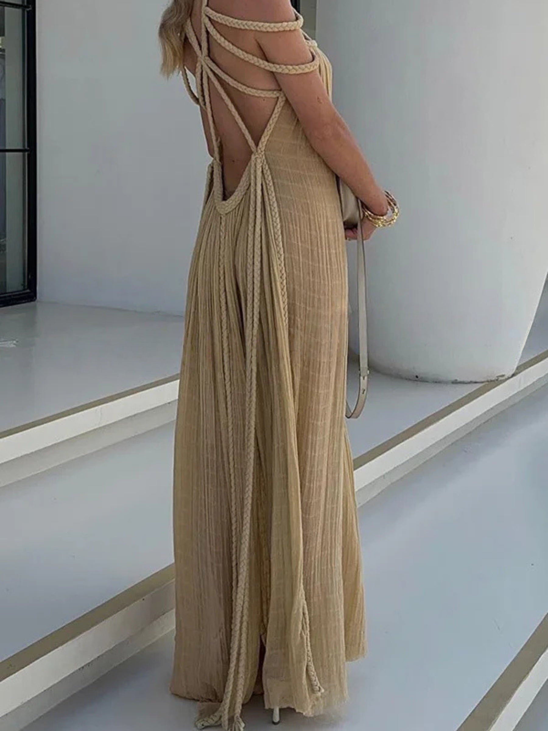 Women's Boho Maxi Dress with Braided Straps