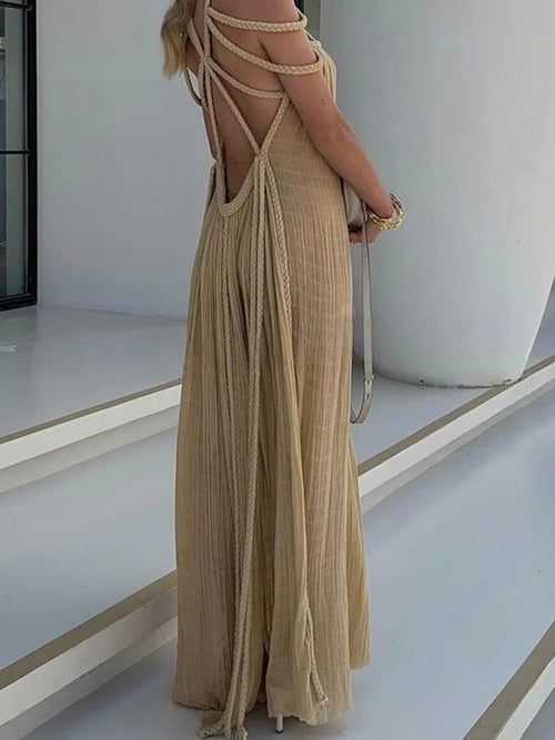 Women's Boho Maxi Dress with Braided Straps