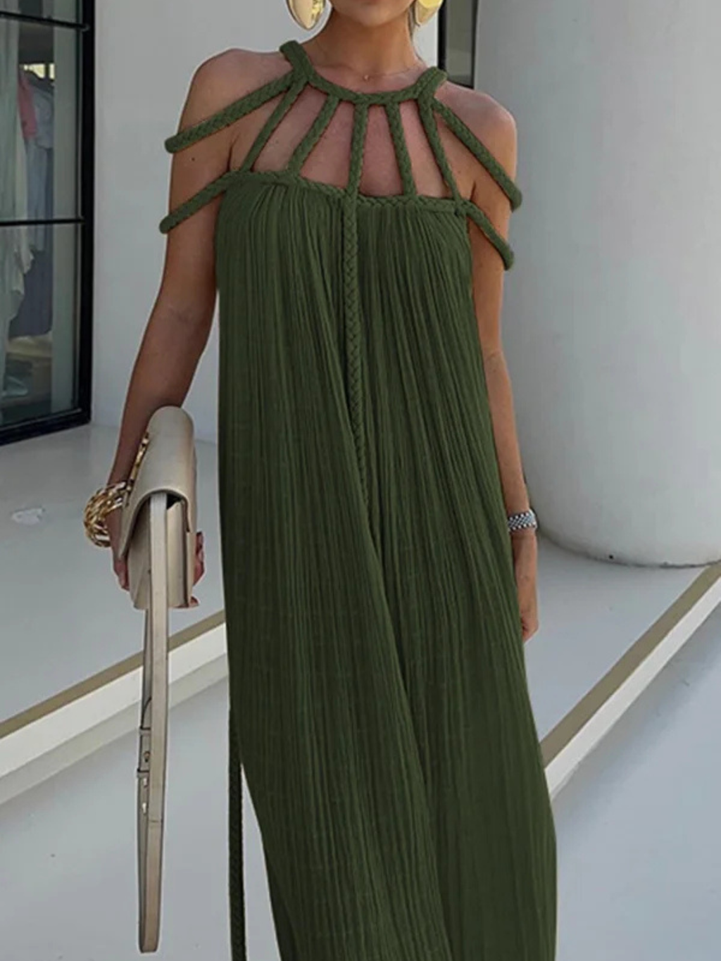 Women's Boho Maxi Dress with Braided Straps