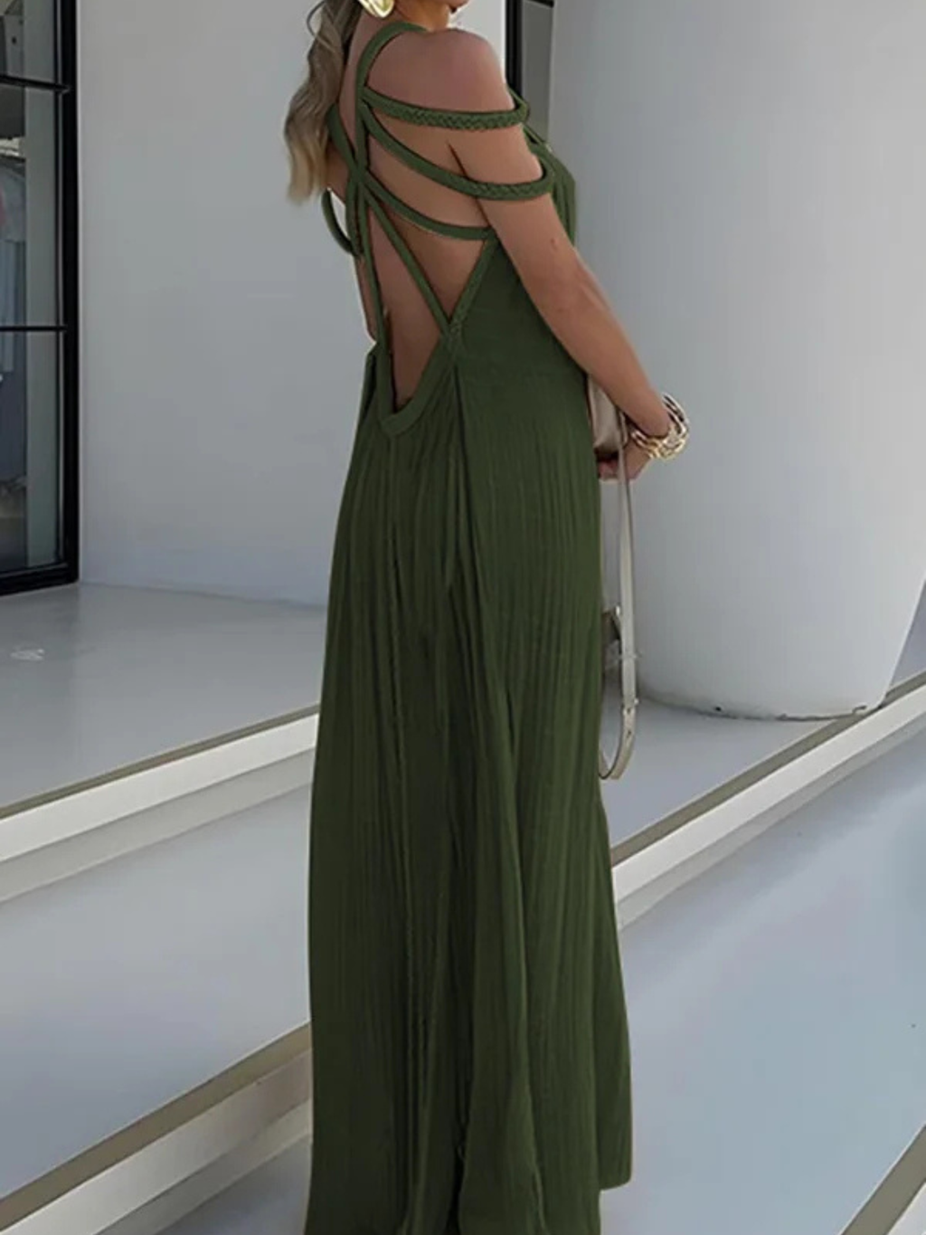 Women's Boho Maxi Dress with Braided Straps