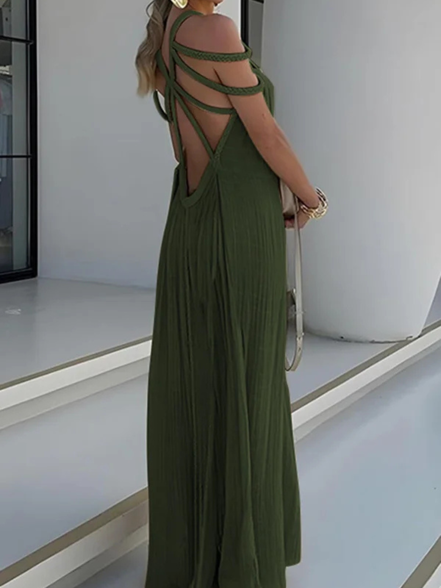 Women's Boho Maxi Dress with Braided Straps