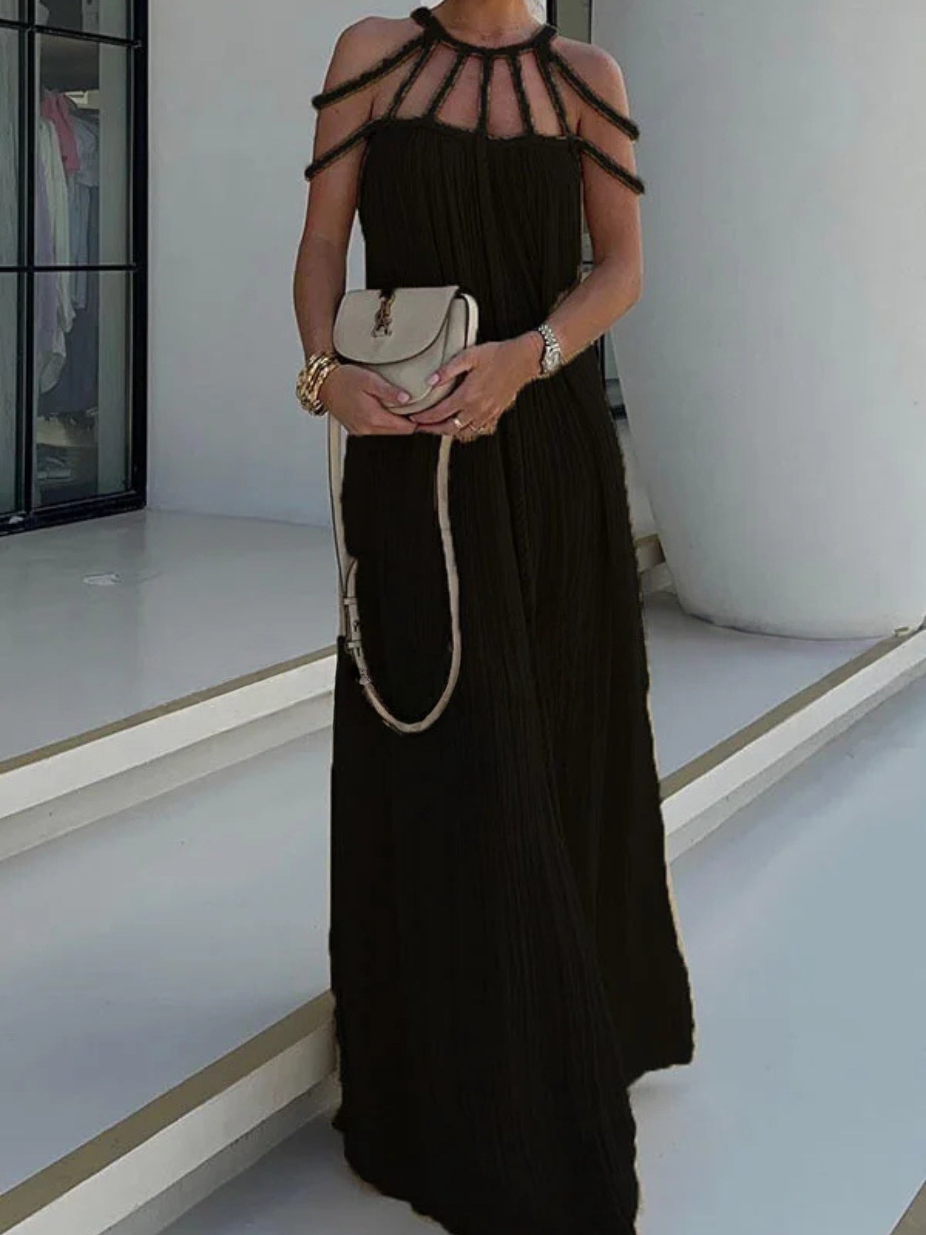 Women's Boho Maxi Dress with Braided Straps
