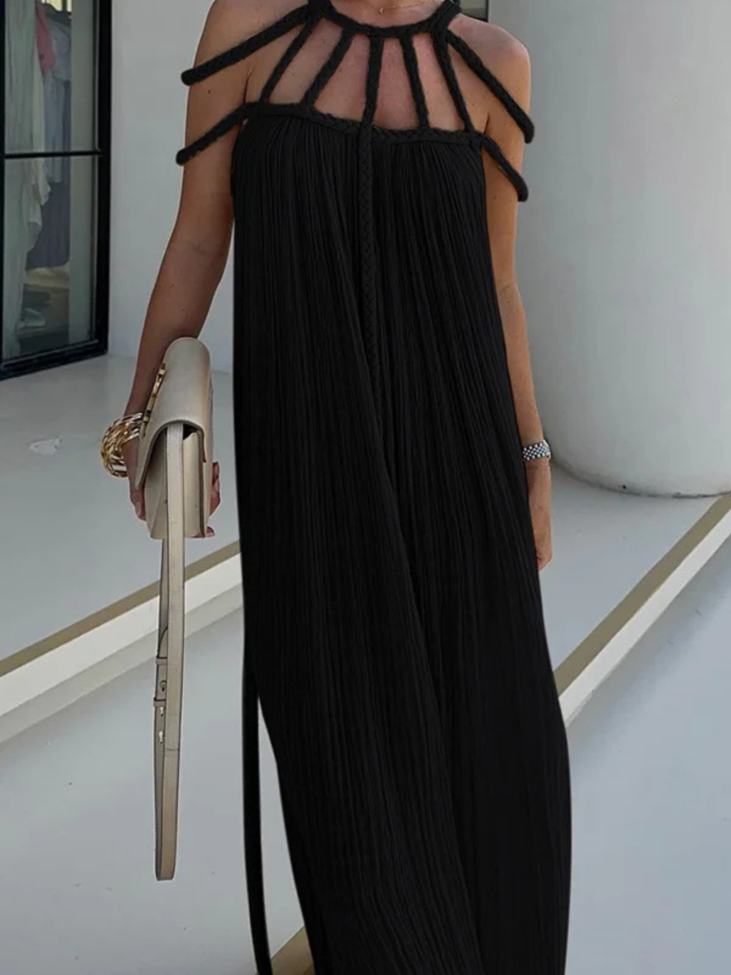 Women's Boho Maxi Dress with Braided Straps