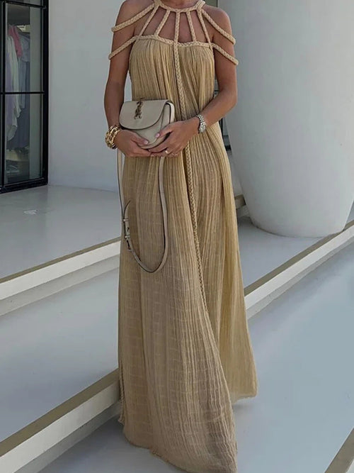 Women's Boho Maxi Dress with Braided Straps