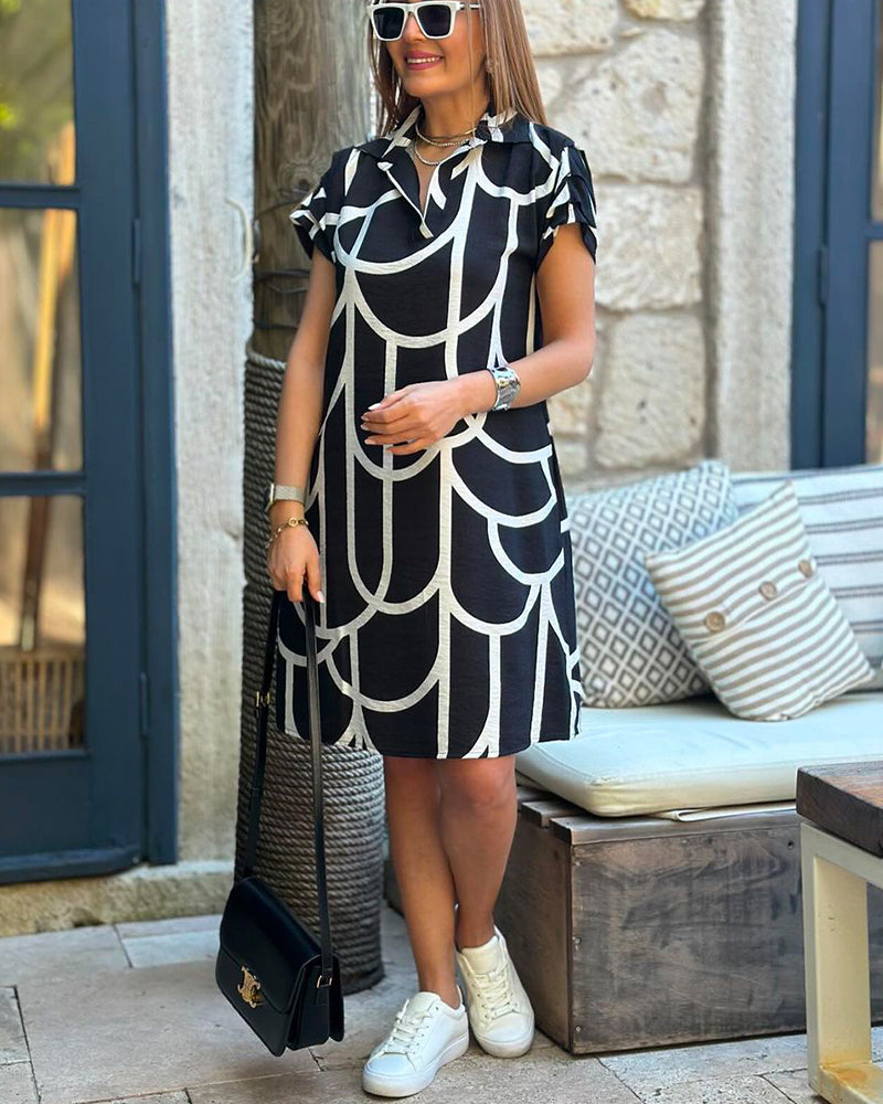 Women's Casual Midi Dress with V-Neck and Short Sleeves