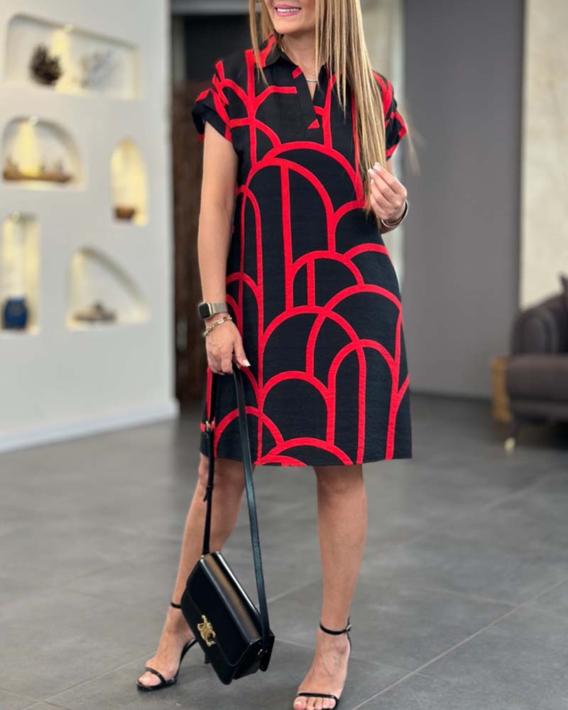 Women's Casual Midi Dress with V-Neck and Short Sleeves